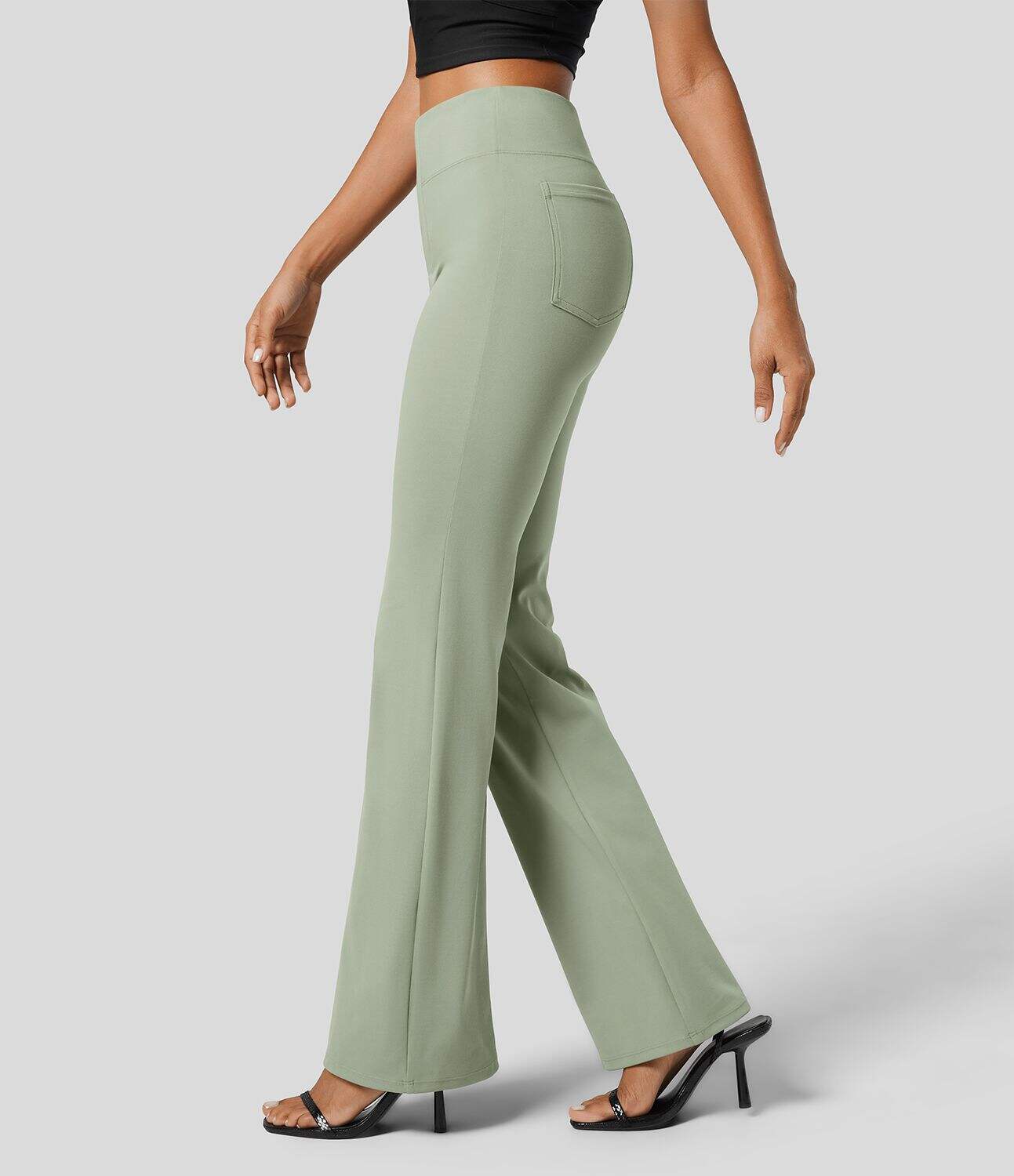 High Waisted Back Side Pocket Slight Flare Work Pants