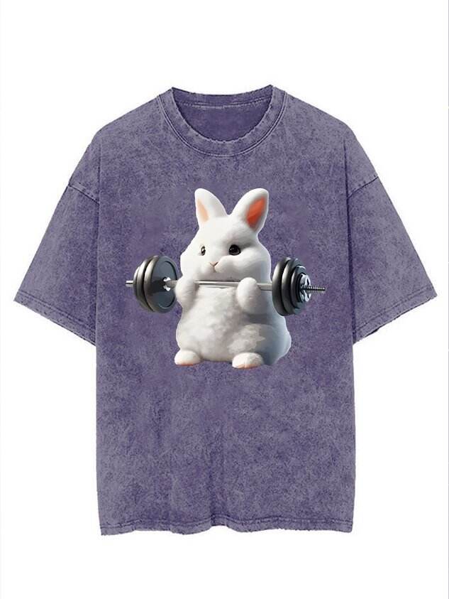 🐰 Fun Weightlifting Bunny Washed Gym T-Shirt