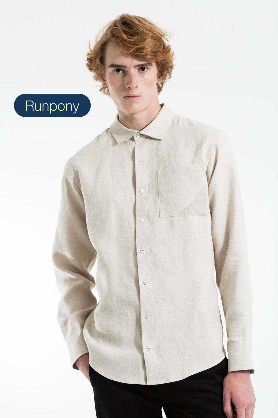 Linen shirt with pocket - Sand Beige