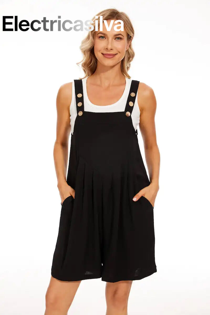 Adjustable Wide Leg Pocket Short Overalls Romper