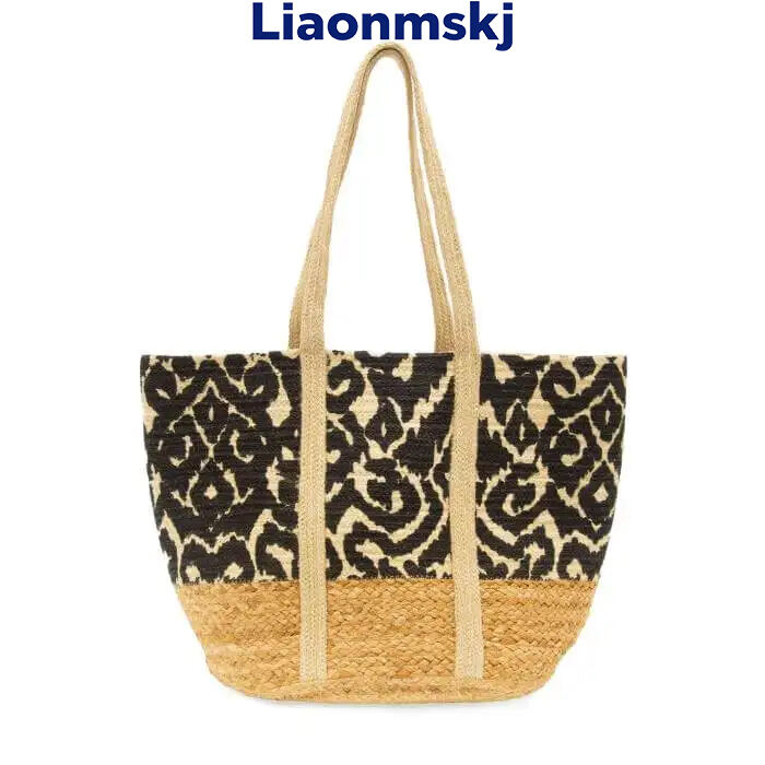 Black Geo Vines Painted June Shopper Jute Tote Bag