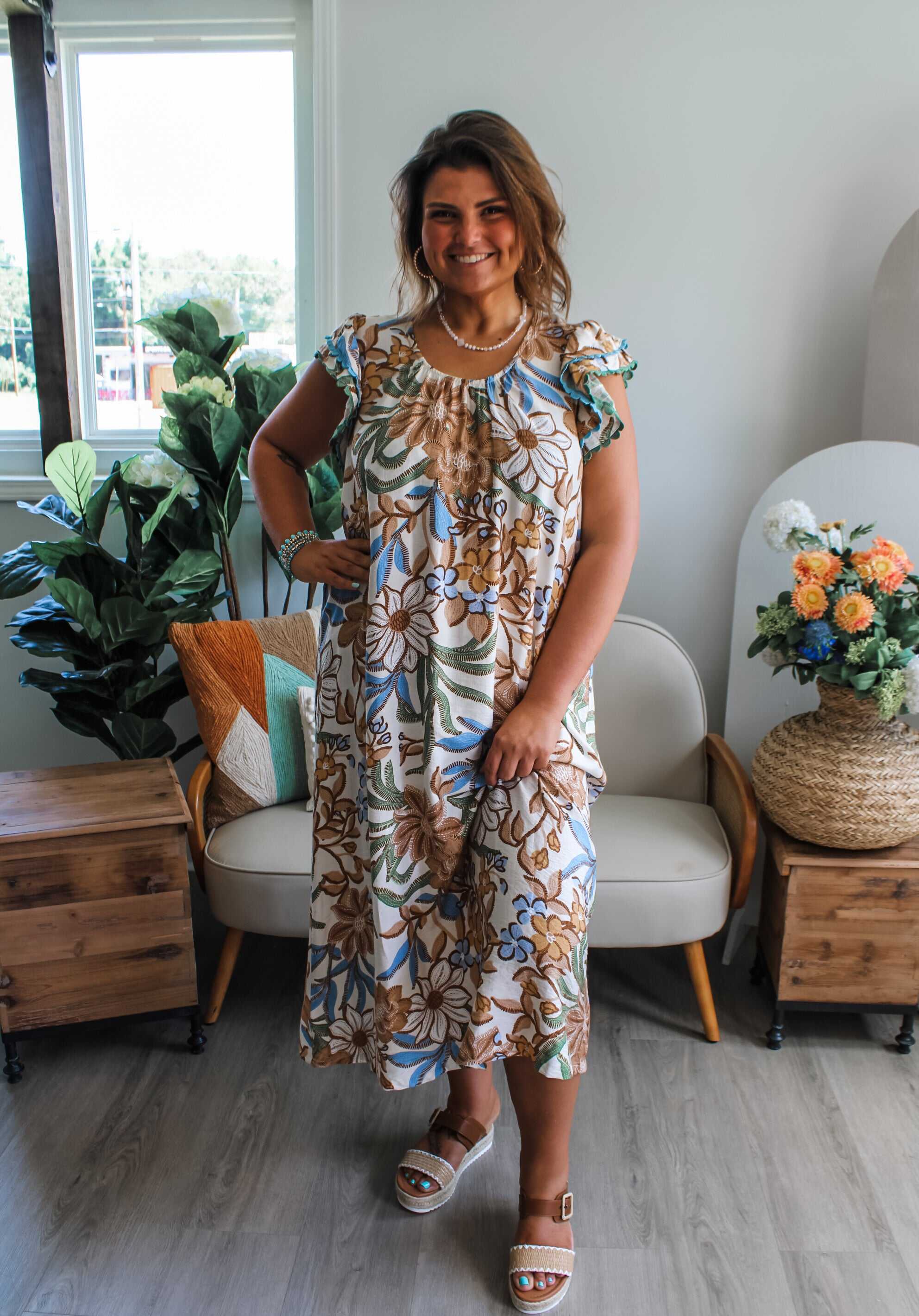 Excellent Inspiration Floral Midi • Tan Multi