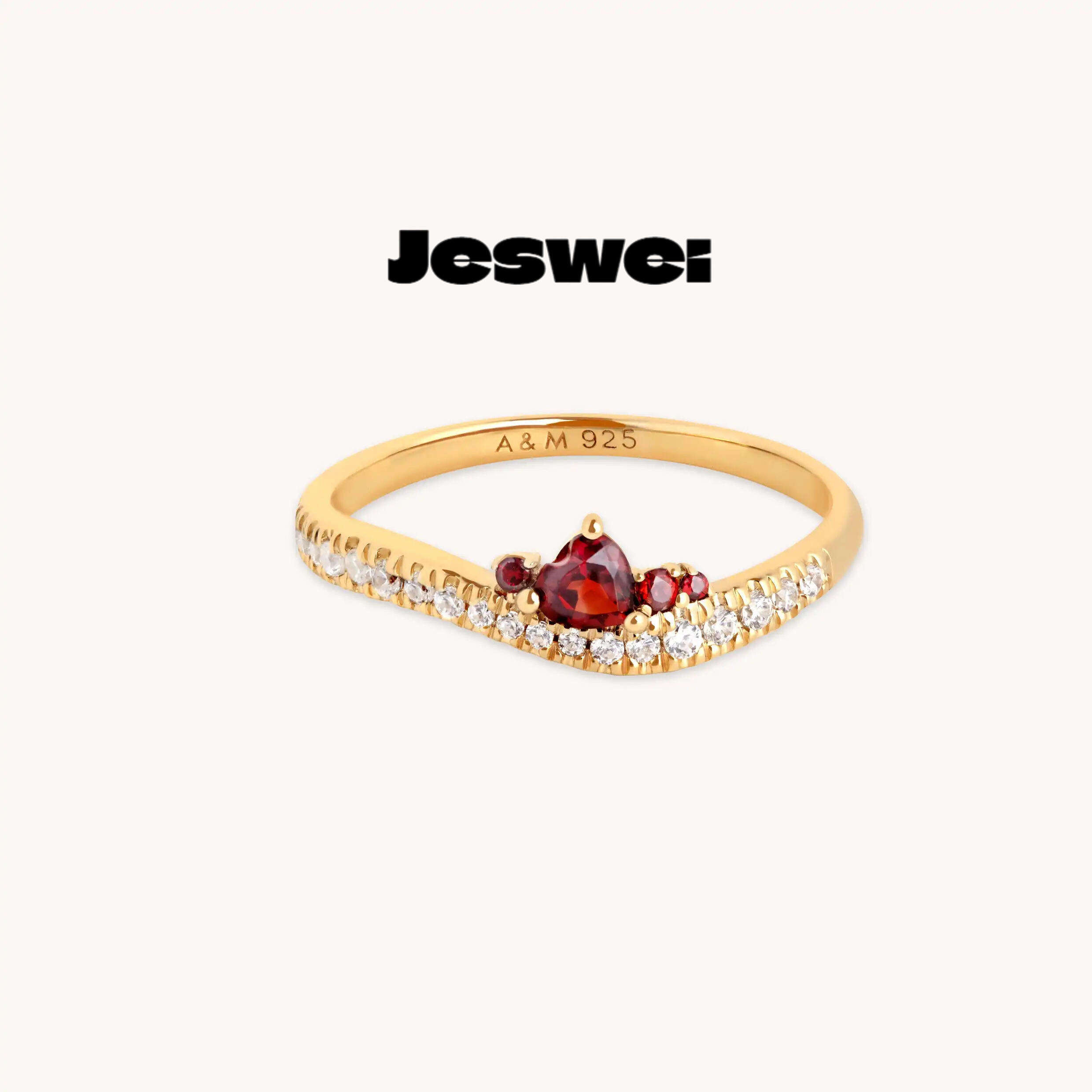 Garnet Serpent Wave Ring in Gold