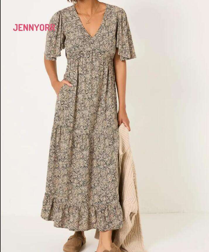 Black Floral Waist Tie Midi Dress