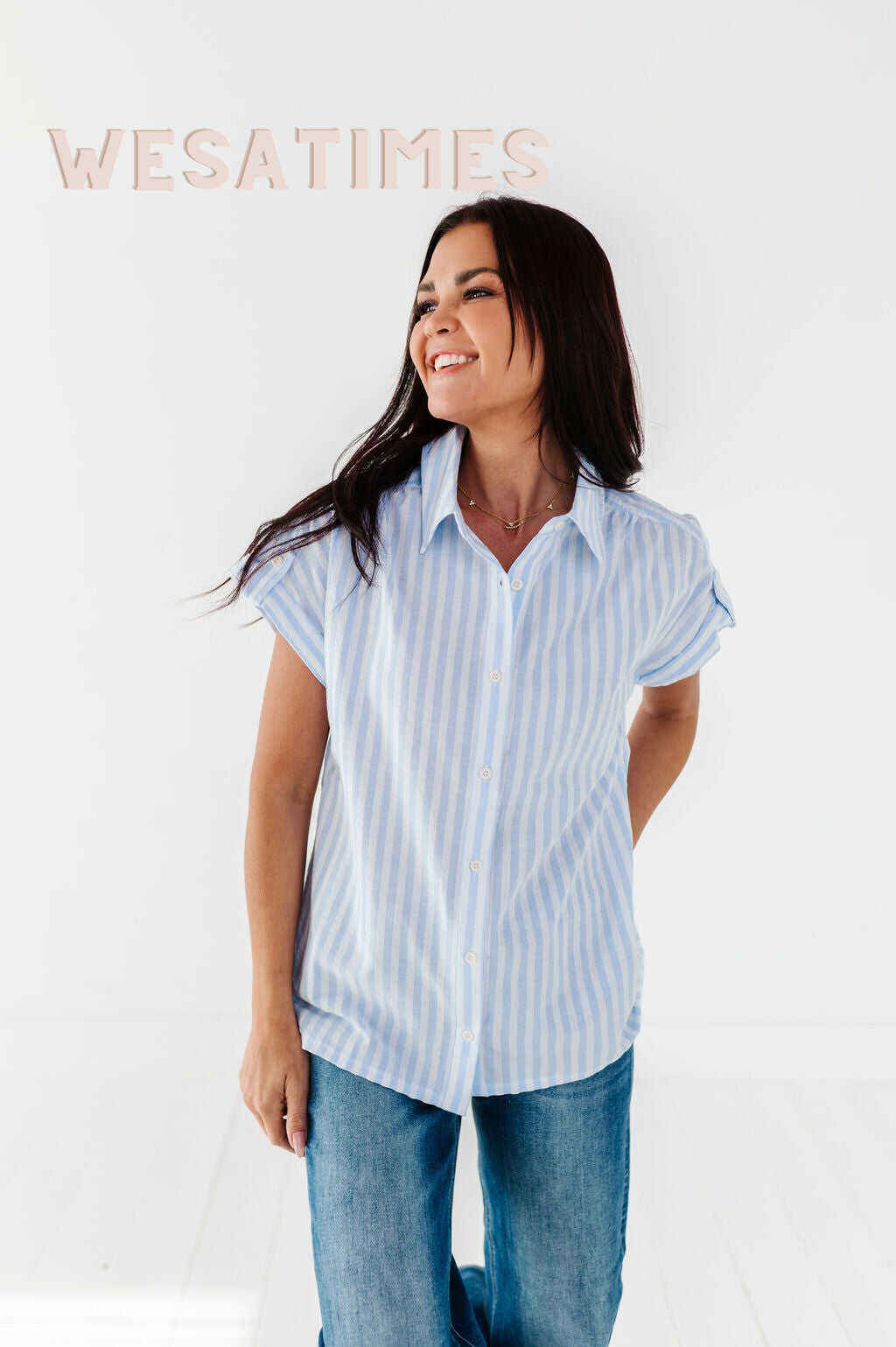 Libby Striped Button Up in Chambray