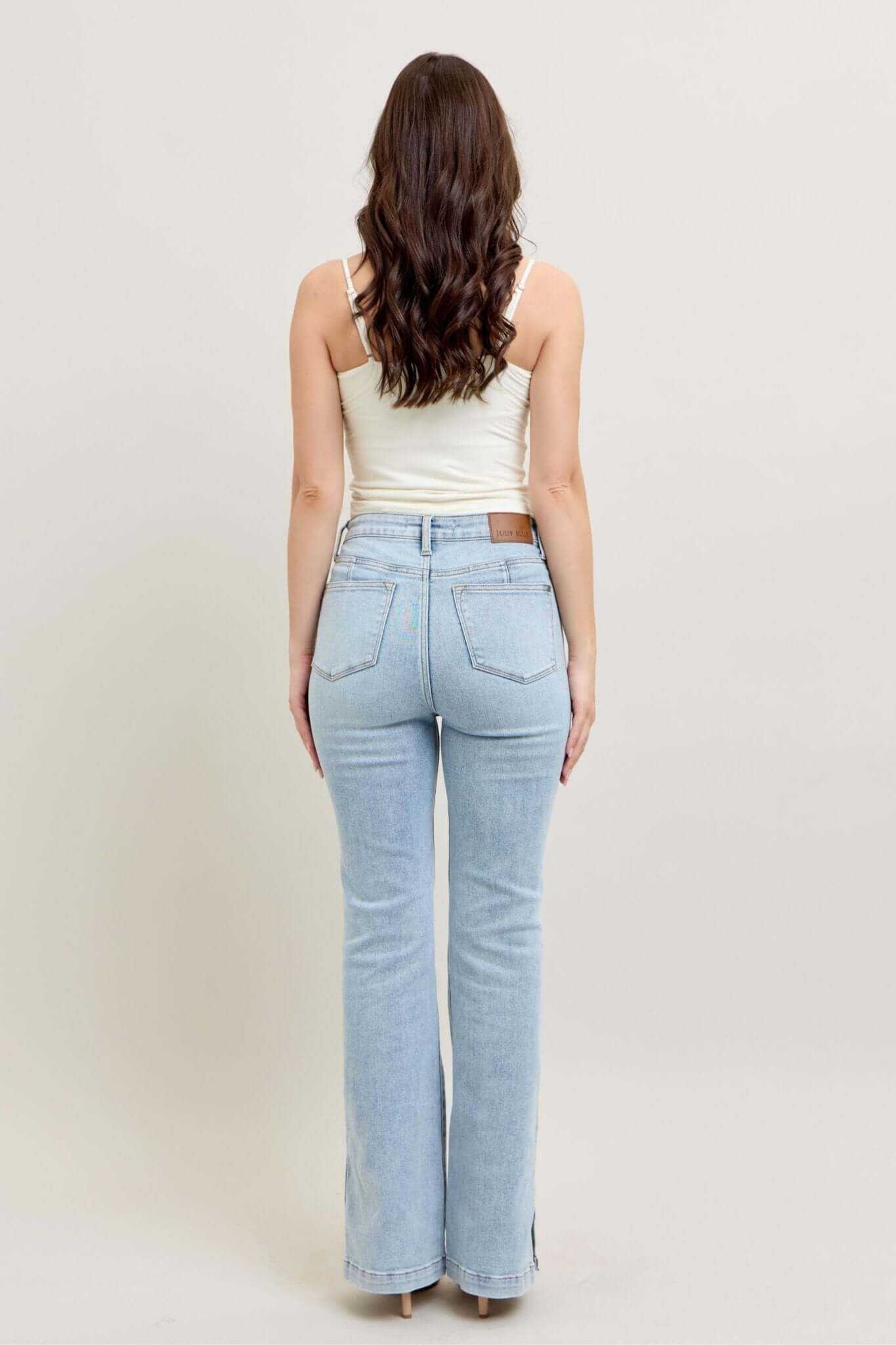 Judy Blue Vintage Wash Tummy Control Side Slit Slim Bootcut Jeans