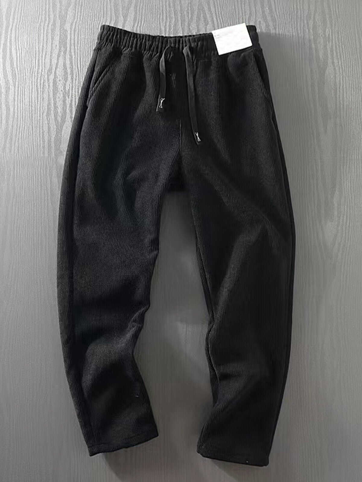 Corduroy Fleece-Lined Elastic Waist Straight Pants