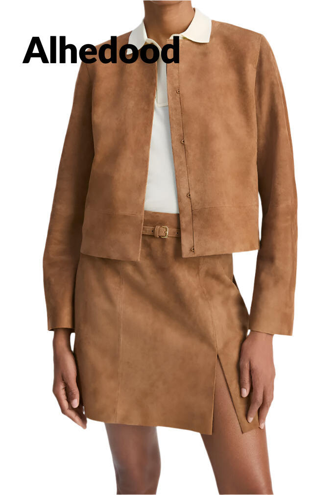 Vince Collarless Cropped Suede Jacket