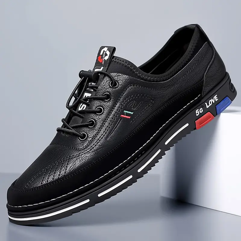 Men's No Tie PU Leather Sneakers - Casual Walking Shoes - Comfortable And Easily Wiped Clean