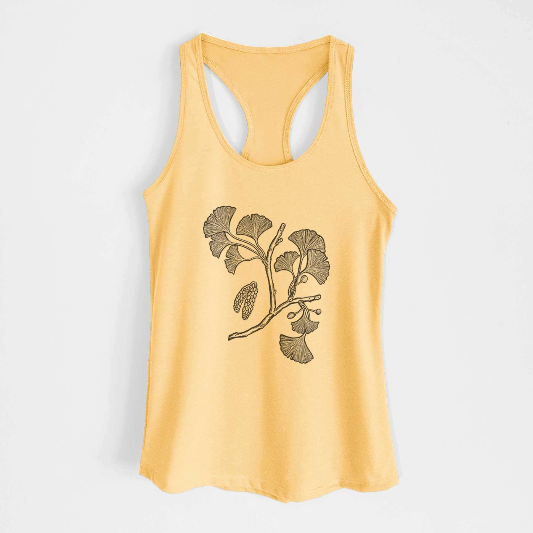 Ginkgo Biloba - Ginkgo Tree Stem with Leaves - Women's Racerback Tanktop