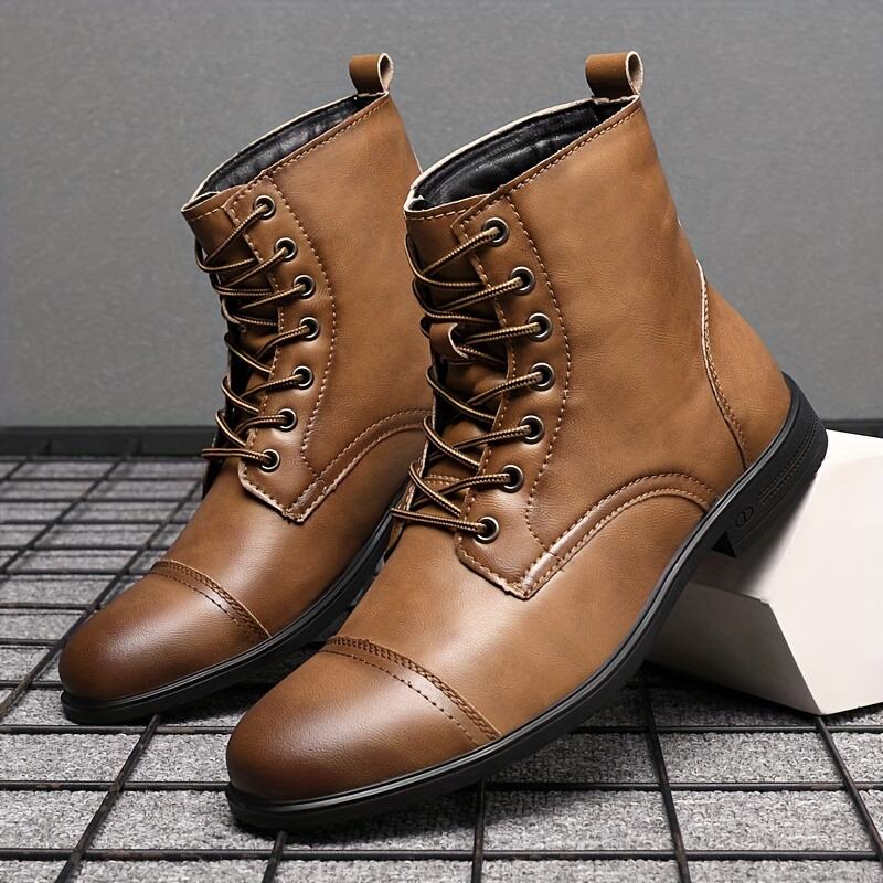 Italian Men's High-top Leather Boots Cap Toe Waterproof Wear-resistant Dress Boots Work Boots