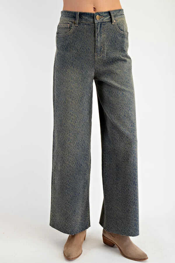 Easel Vintage Wash Leopard Print Jeans FINAL SALE
