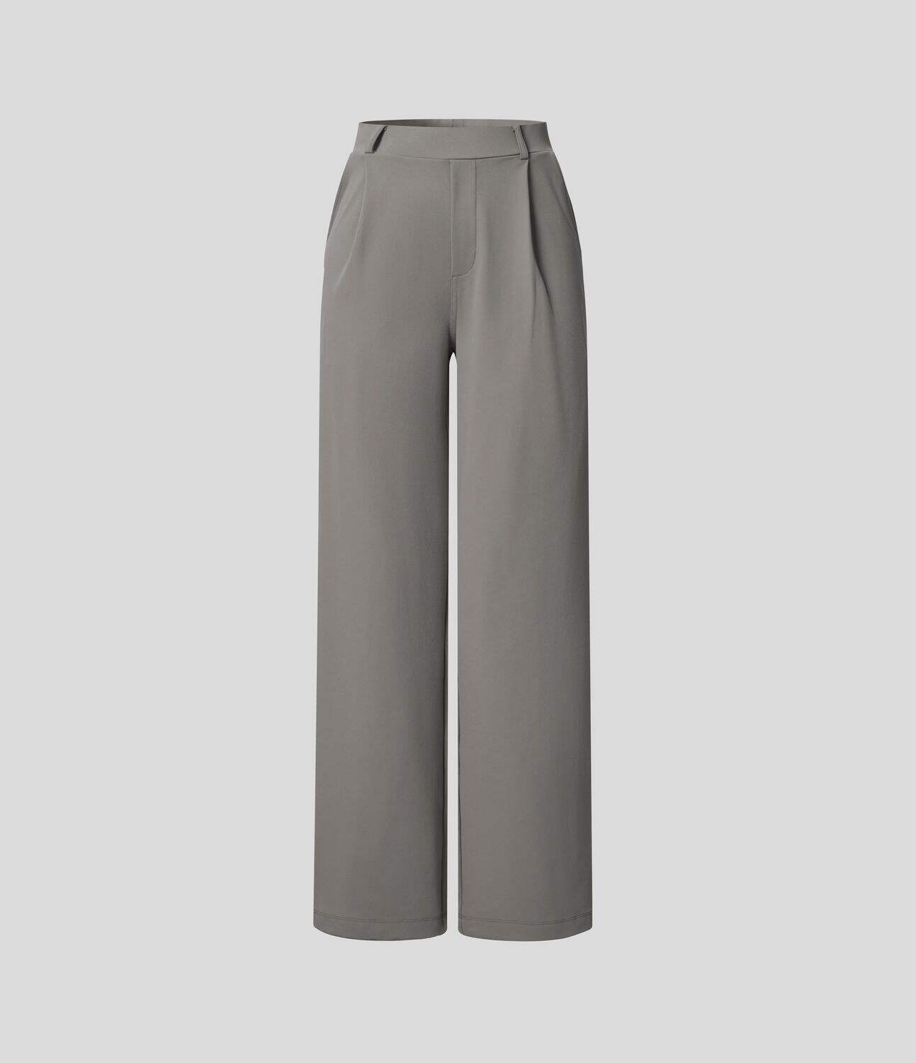 High Waisted Plicated Side Pocket Straight Leg Work Pants