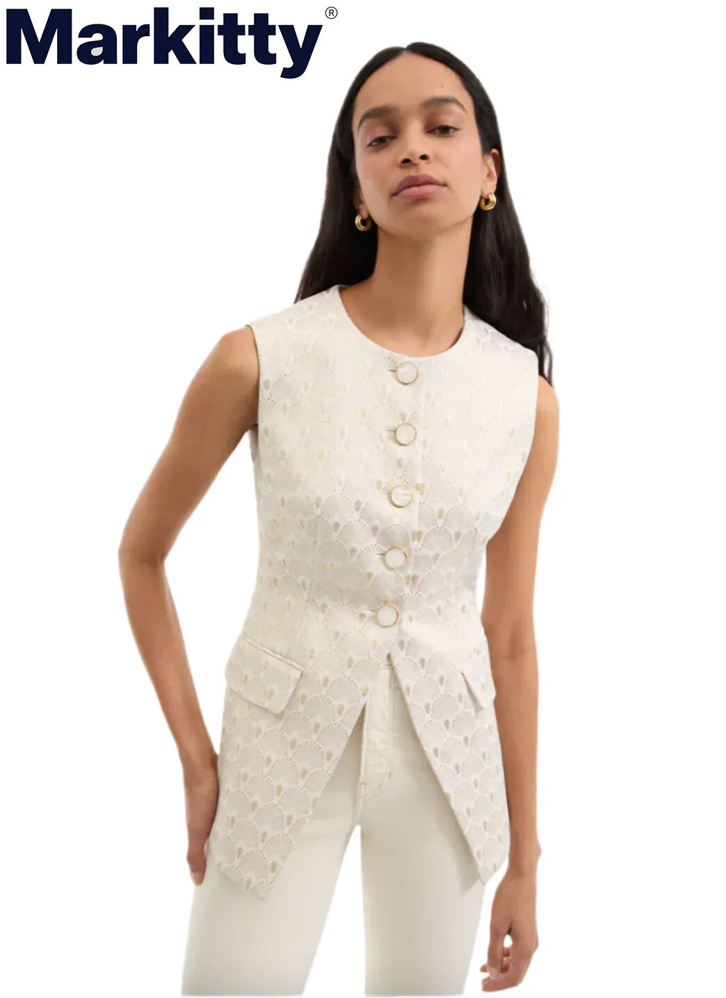 Veronica Beard Lois Vest in Off White/Gold