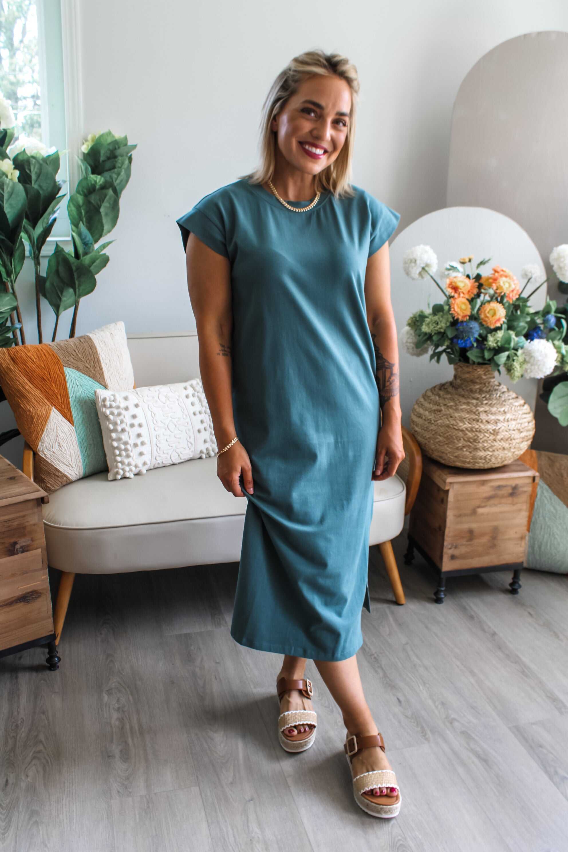 Calm & Composed Midi Dress • Pine