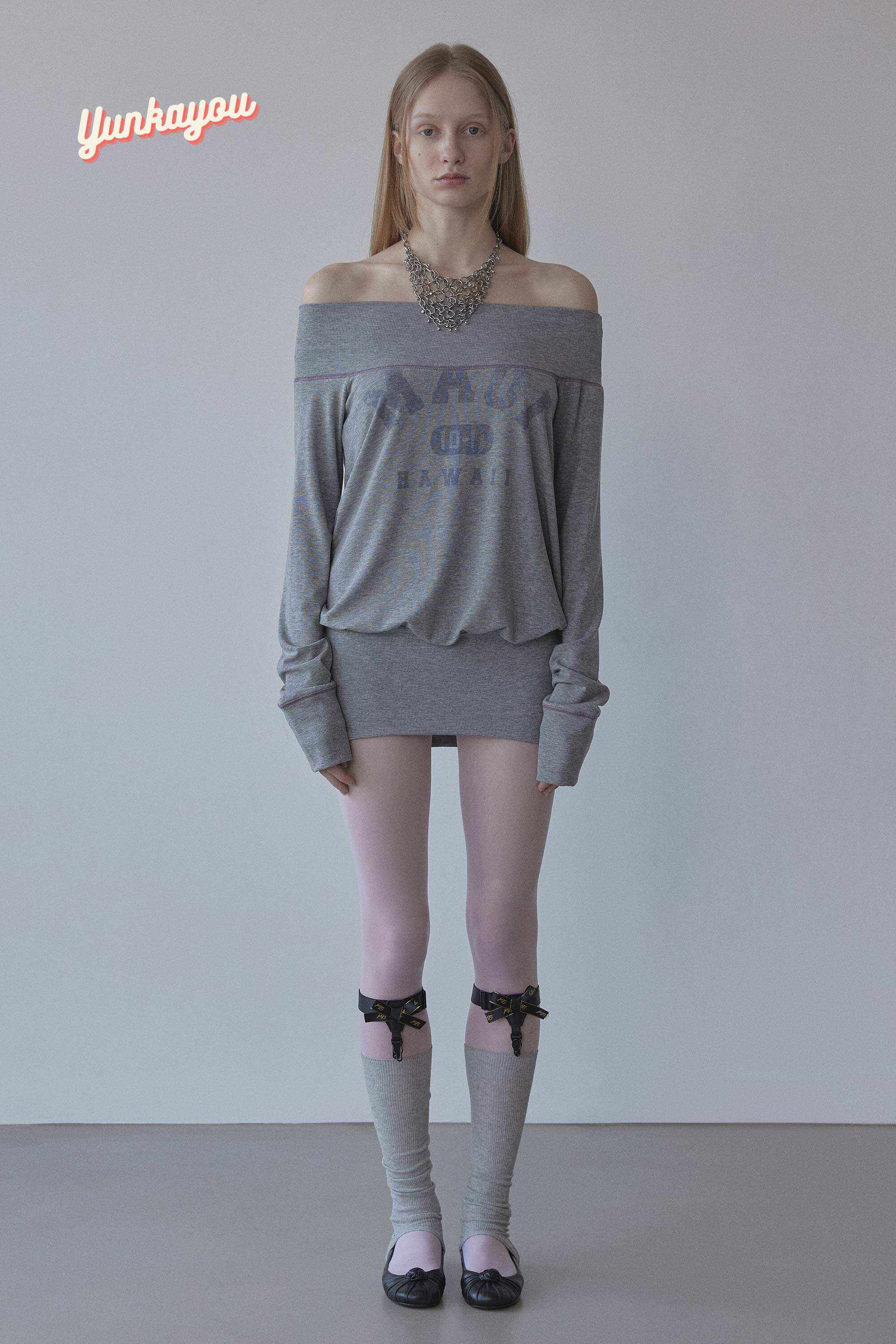 SCULPTOR Maui Off-Shoulder Dress Melange Gray