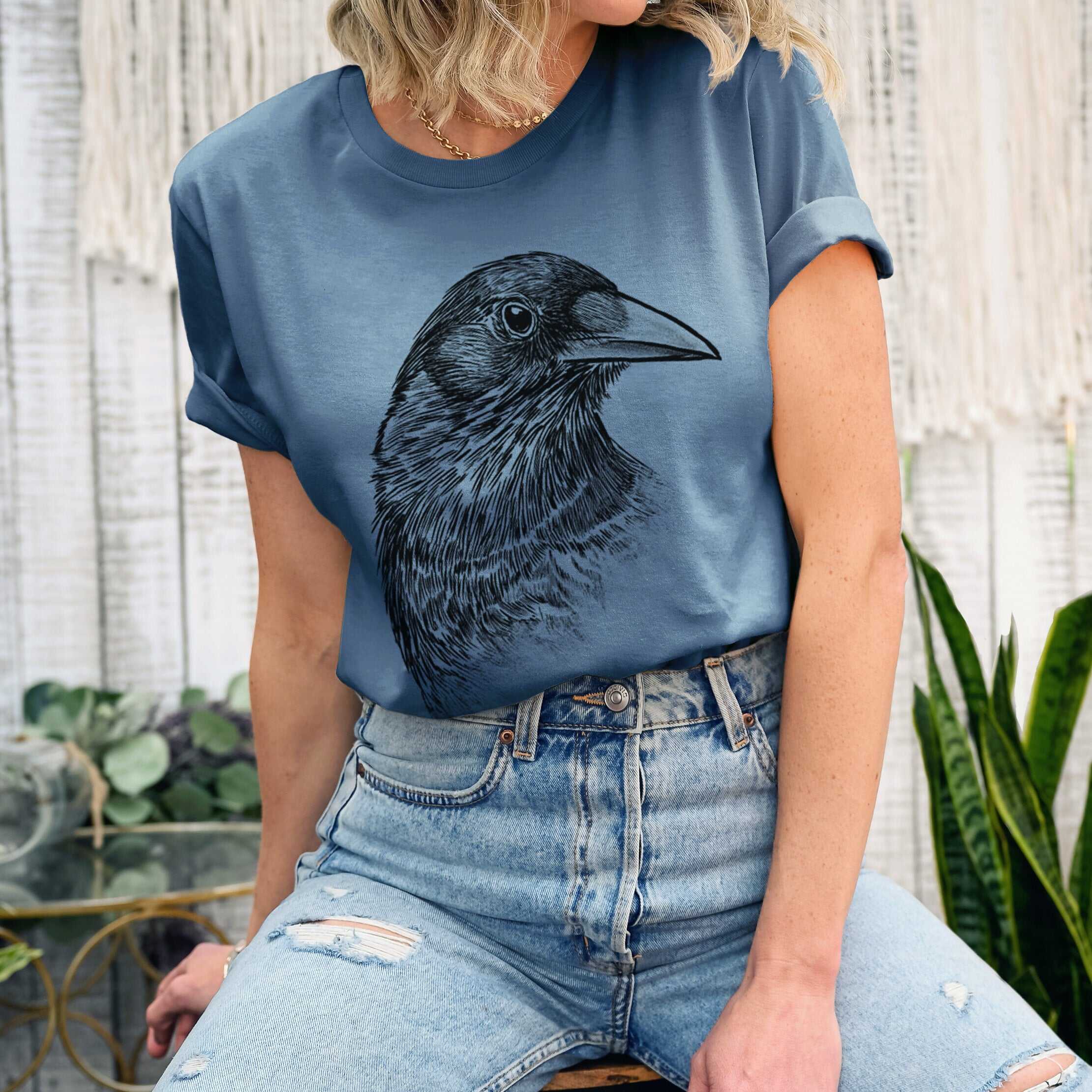 American Crow Bust - Corvus brachyrhynchos - Lightweight 100% Cotton Unisex Crewneck