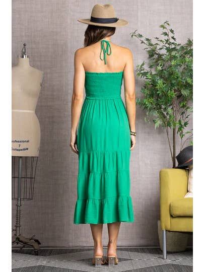 Shirred Bandeau Halter Strap Maxi Dress