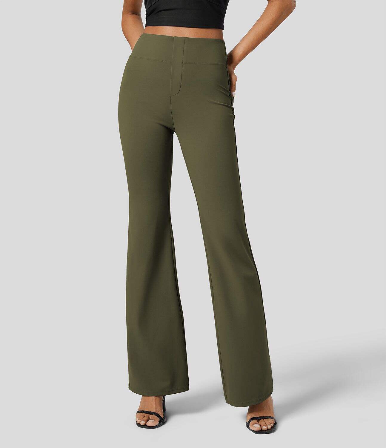 High Waisted Back Side Pocket Slight Flare Work Pants