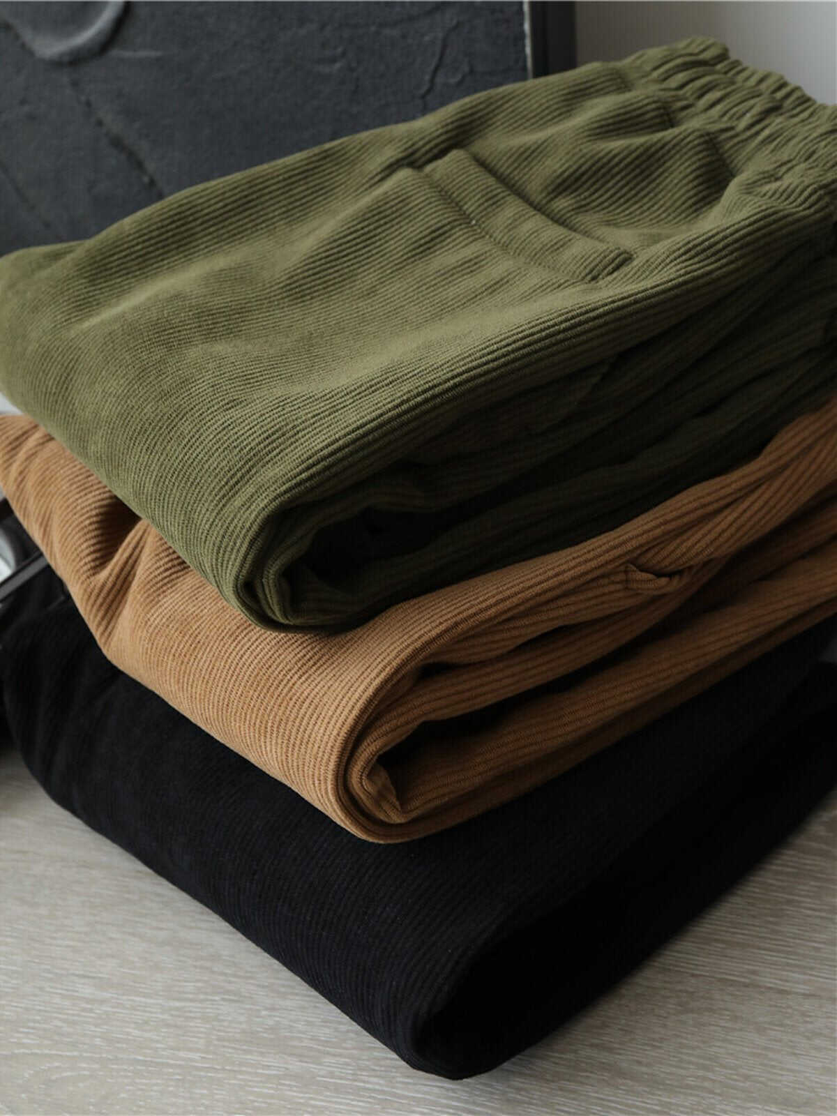 Corduroy Fleece-Lined Elastic Waist Straight Pants