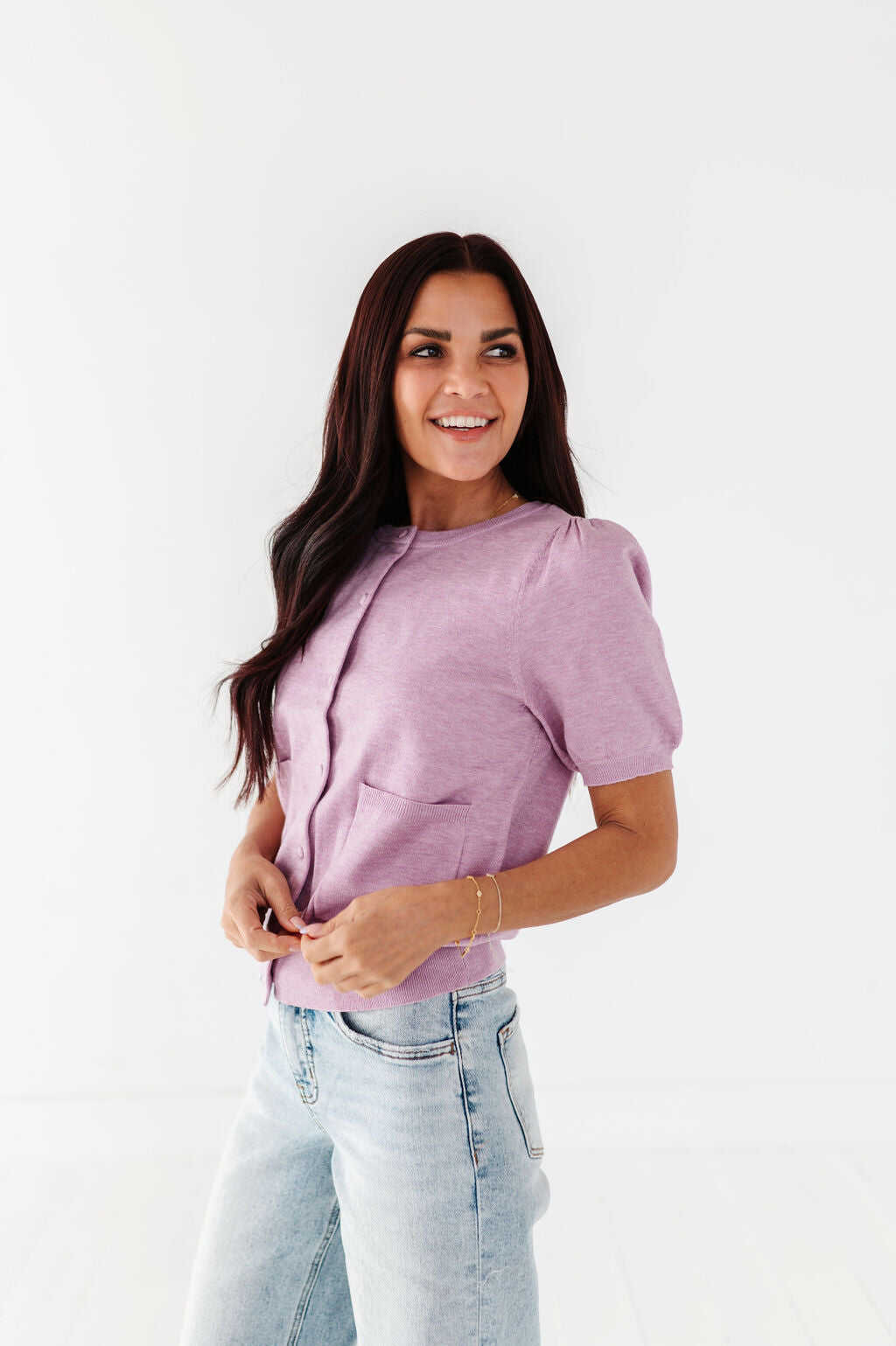 Betty Short Sleeve Cardigan in Blush - Size XL Left