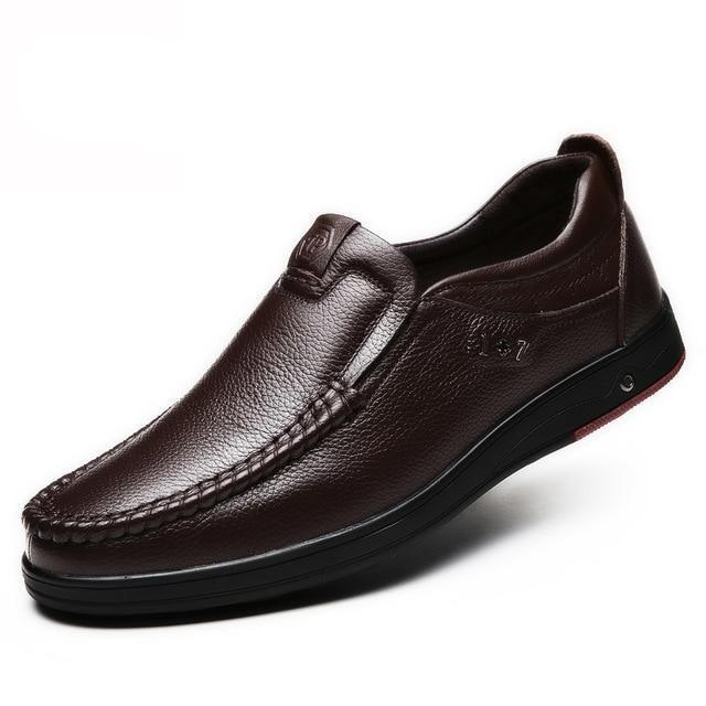 Men's Genuine Leather Soft Insole Casual Business Slip On Loafers