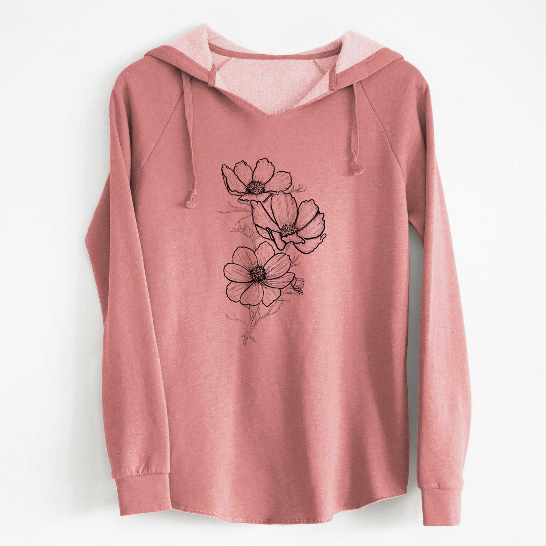Garden Cosmos - Apollo White Cosmos bipinnatus - Cali Wave Hooded Sweatshirt
