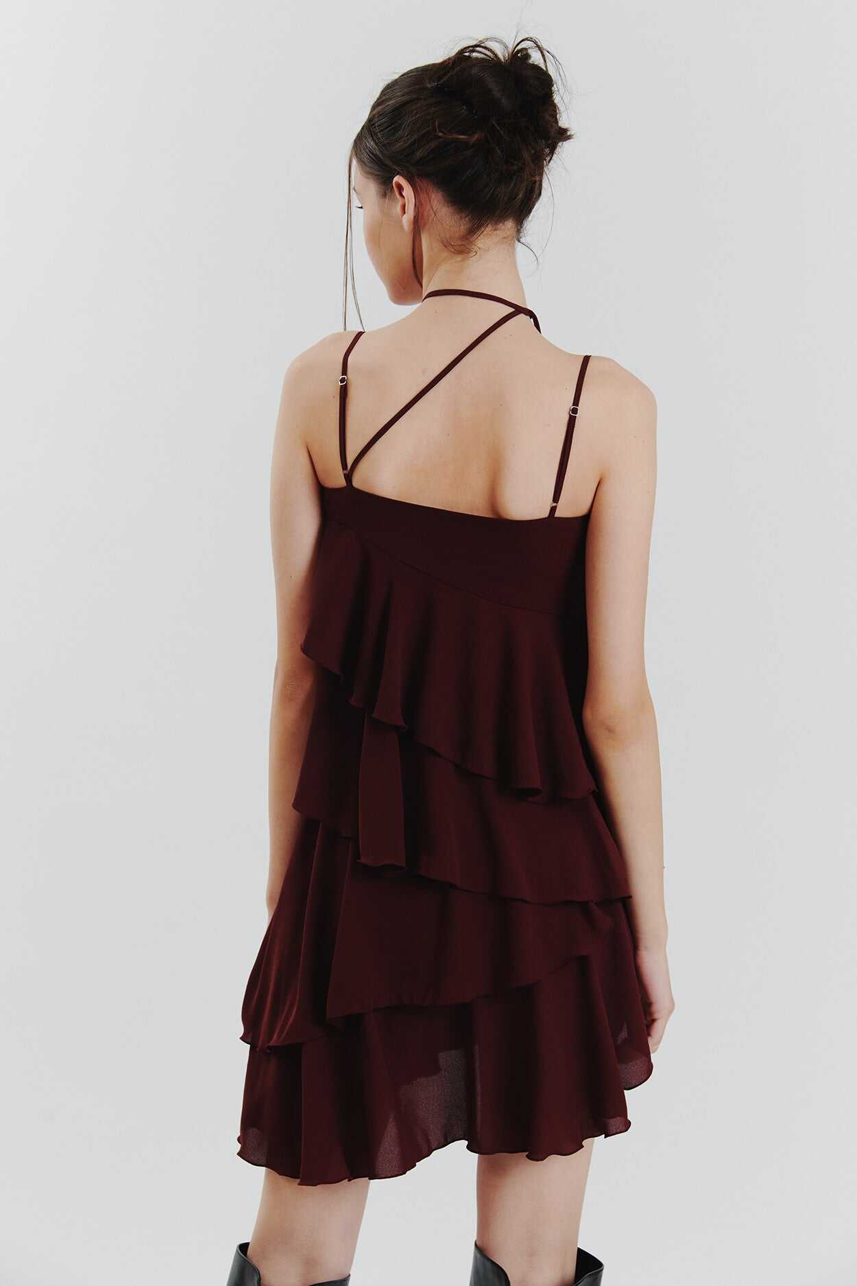 PAIN OR PLEASURE ELLA FRILL DRESS WINE