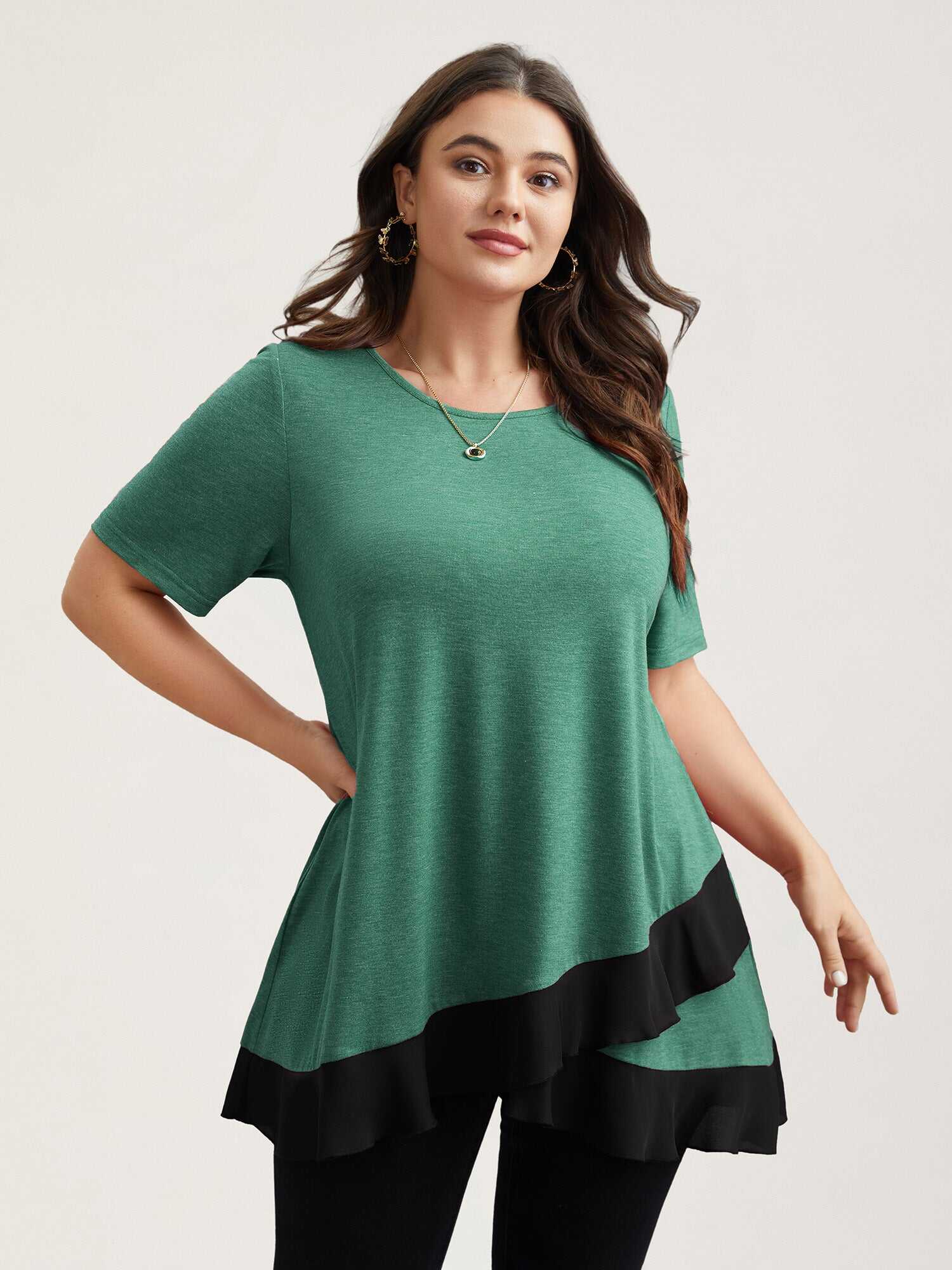 Color Contrast Overlap Hem Flared Top