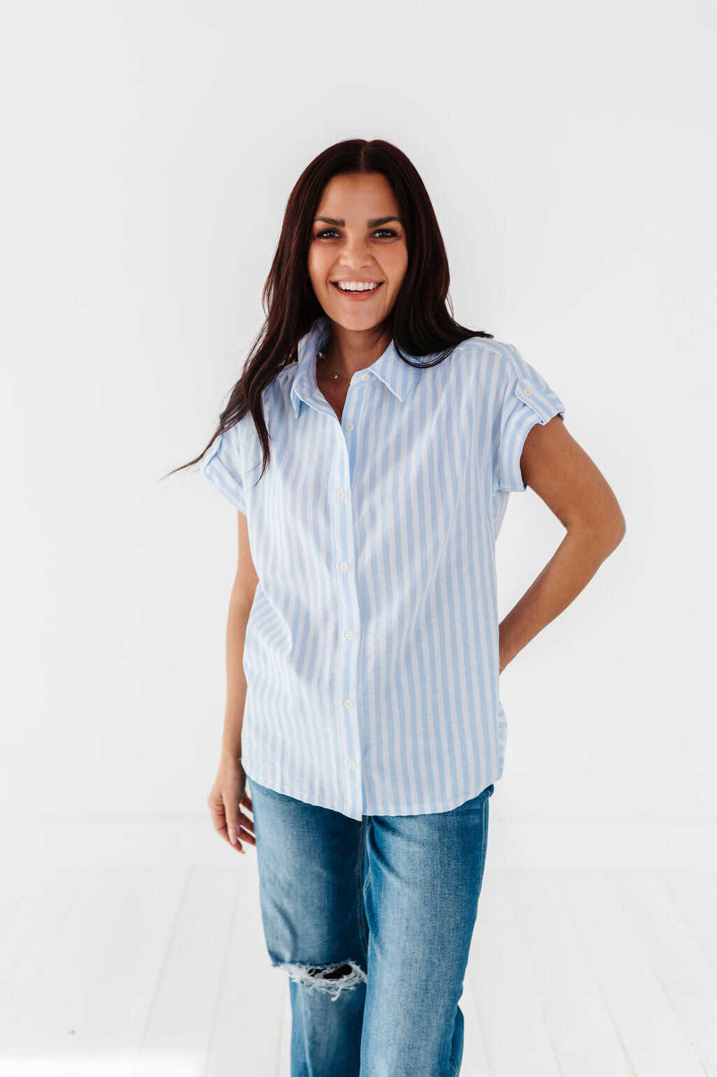 Libby Striped Button Up in Chambray