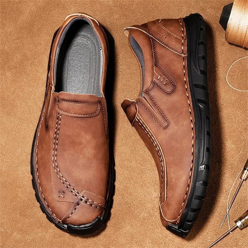 Men's Comfortable Lightweight Leather Stitched Walking Shoes