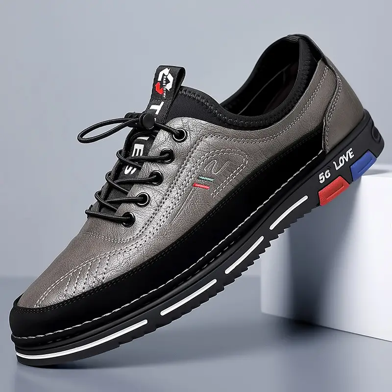 Men's No Tie PU Leather Sneakers - Casual Walking Shoes - Comfortable And Easily Wiped Clean