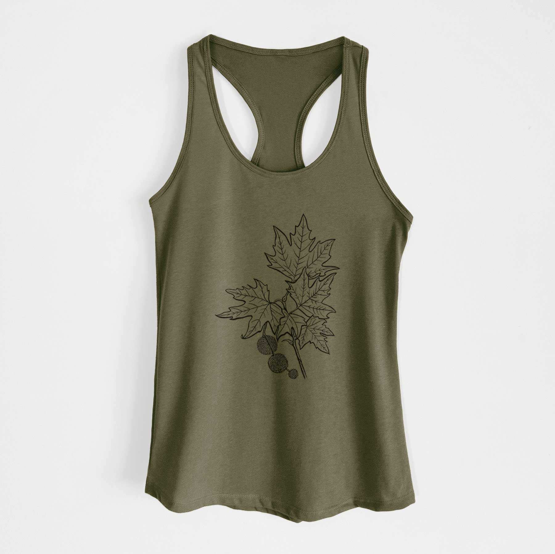 Platanus Orientalis - Oriental Plane Tree Stem with Leaves - Women's Racerback Tanktop