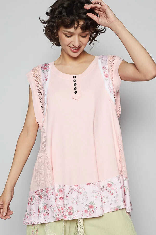 Pink Floral Lace Detail Sleeveless Top *Final Sale*