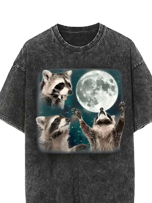 🦝Funny Raccoon Print Washed T-Shirt