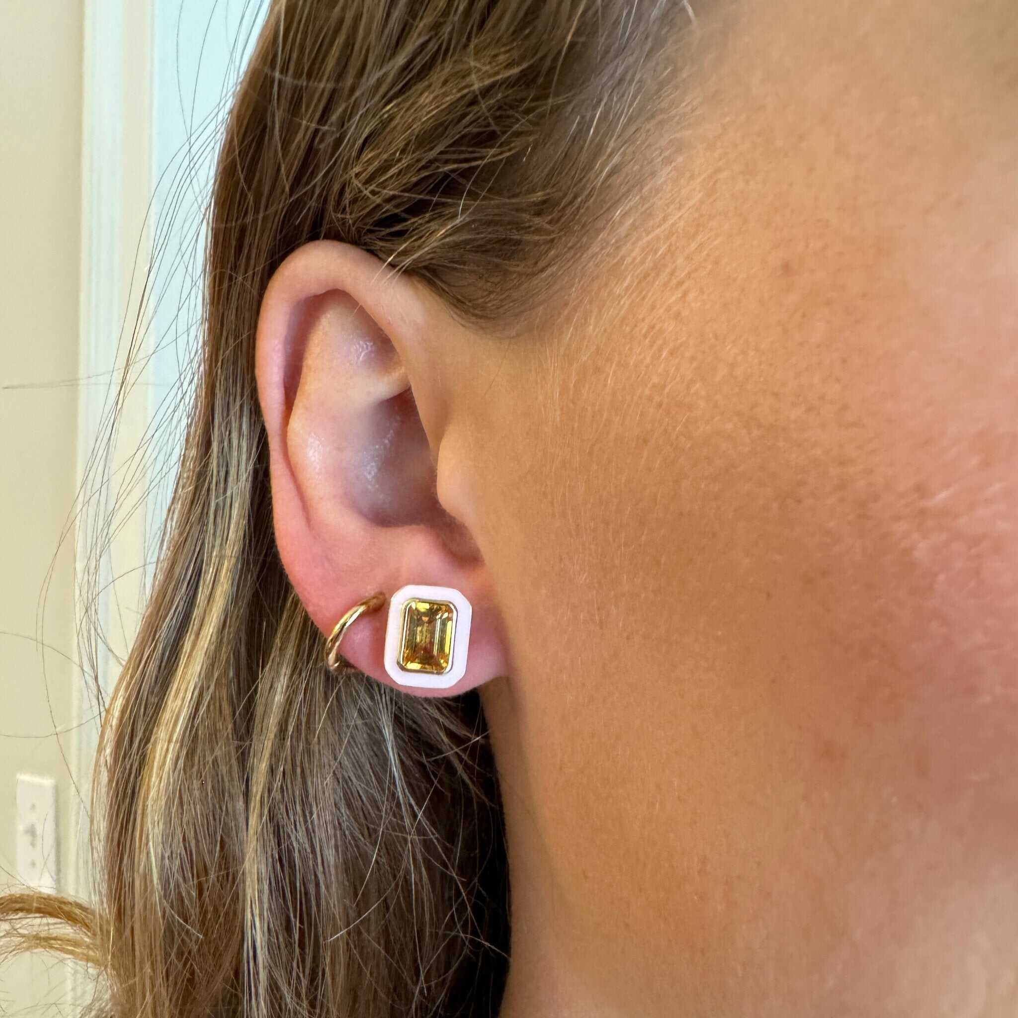 Goshwara Citrine & Pink Enamel 18K Gold Stud Earrings