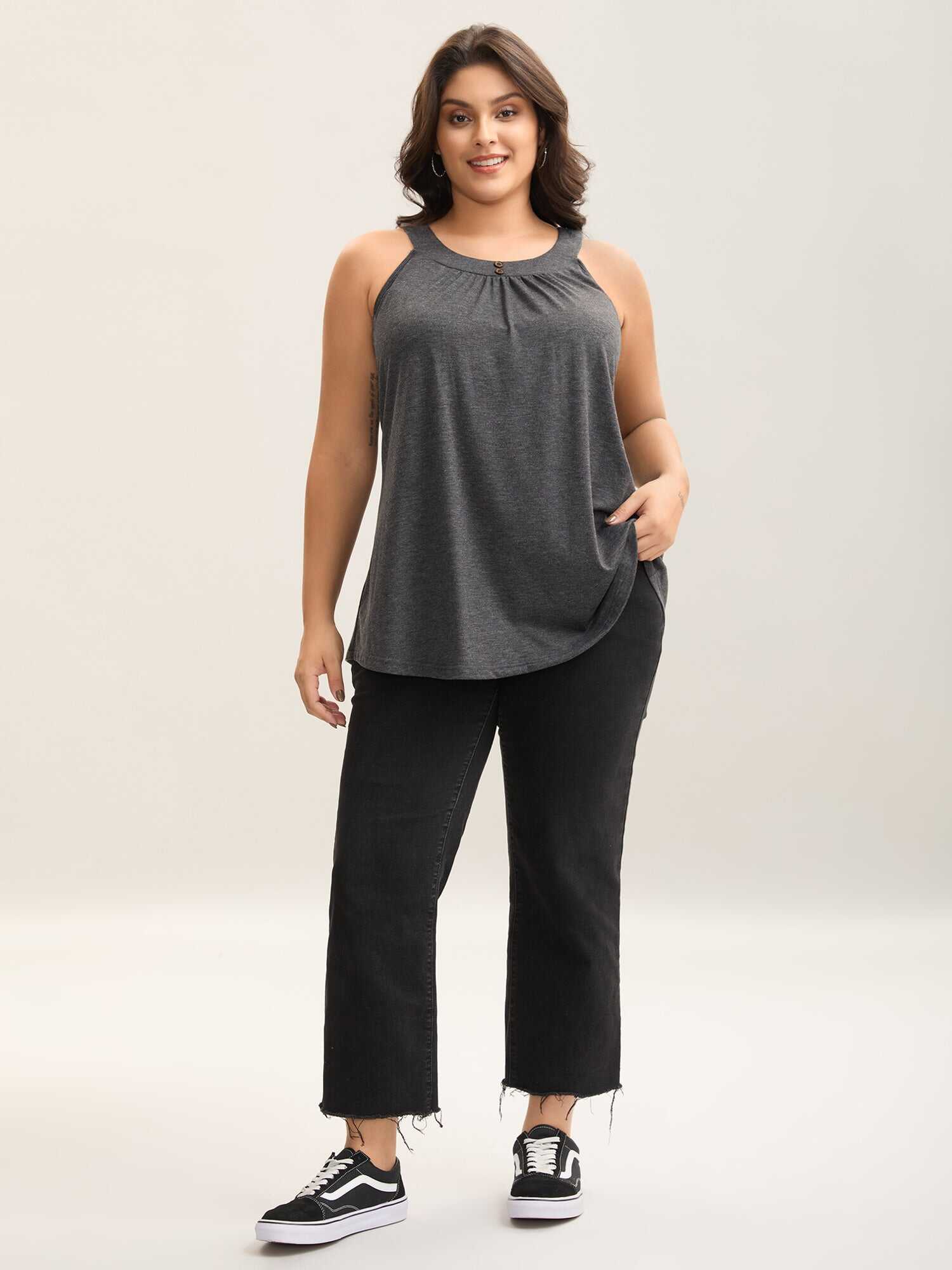 Pleated Button Detail Tank Top