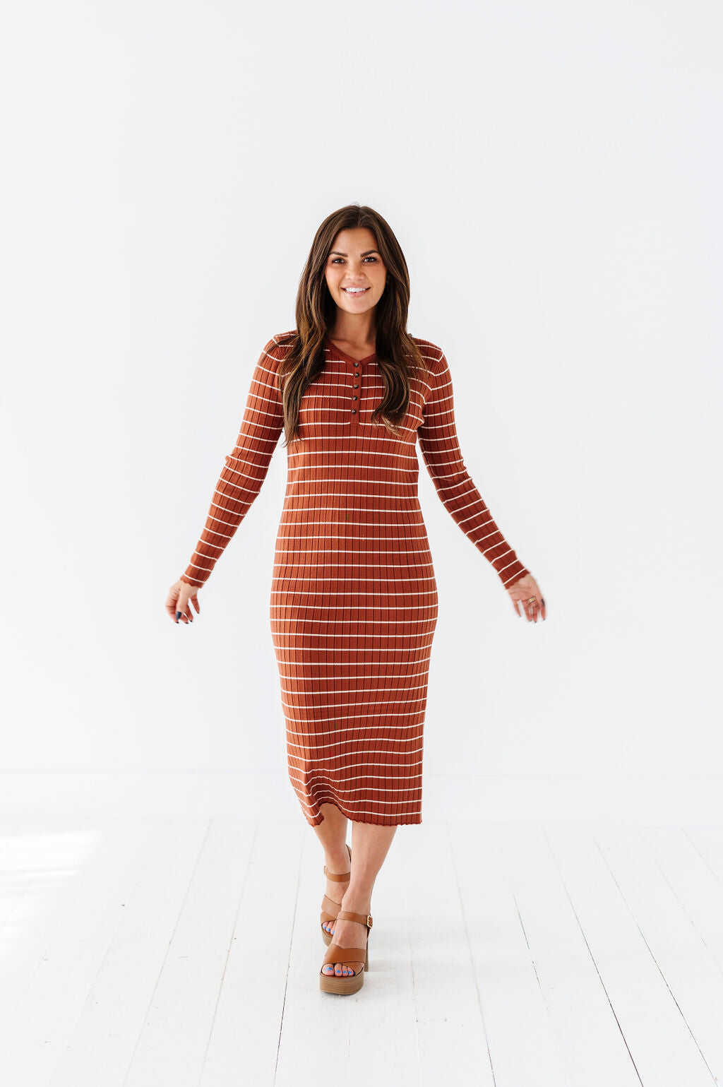 Willow Stripe Sweater Dress in Rust