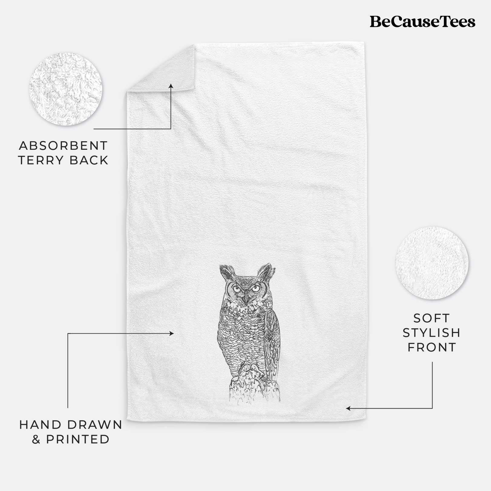 Great Horned Owl Premium Decorative Hand Towel