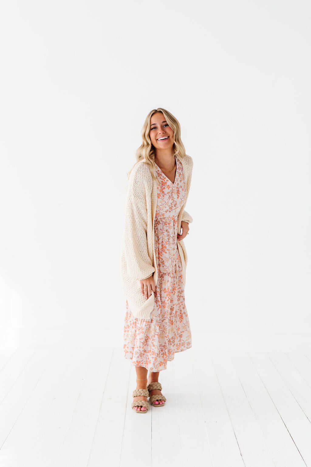 Fiona Floral Dress in Cream Multi - Size 2X, 3X, & 4X Left