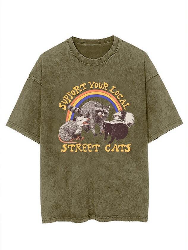 Support Your Local Street Cats (raccoon) Distressing  T-Shirt