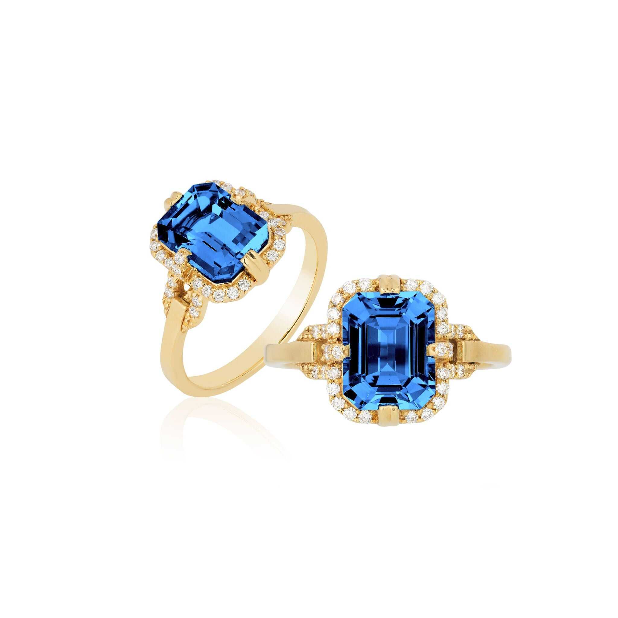 Goshwara Emerald-Cut London Blue Topaz & Diamond 18K Gold Ring