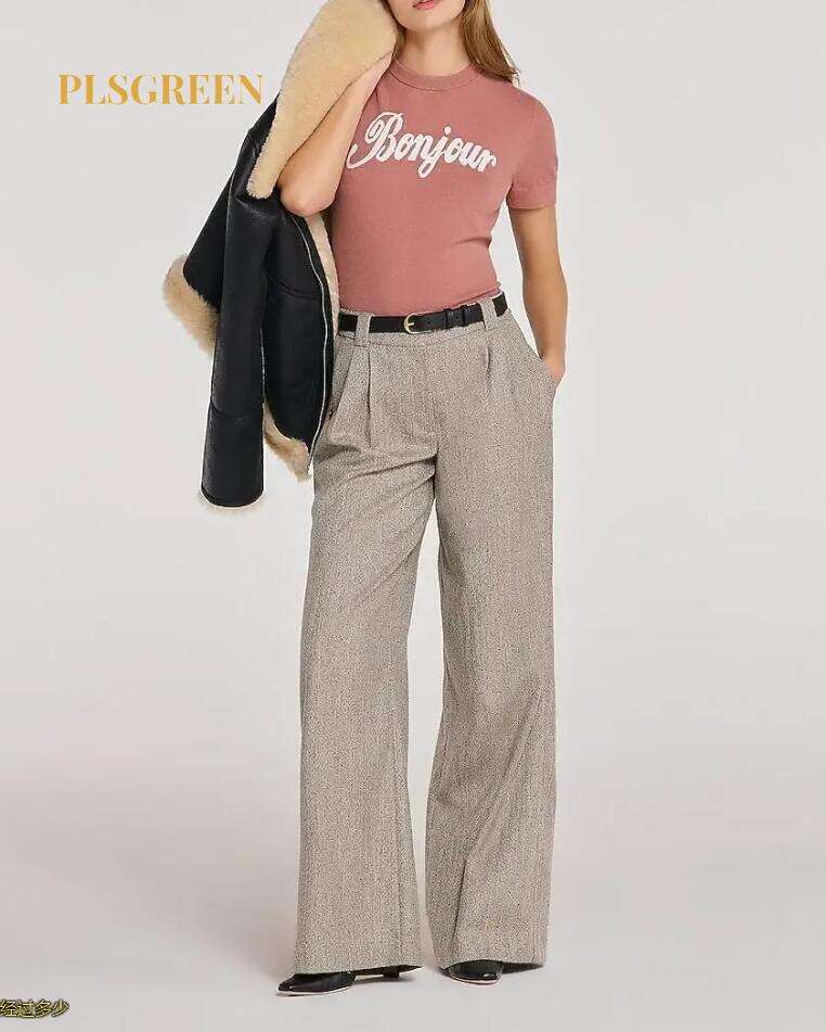 Textured Herringbone High Waisted Relaxed Trouser