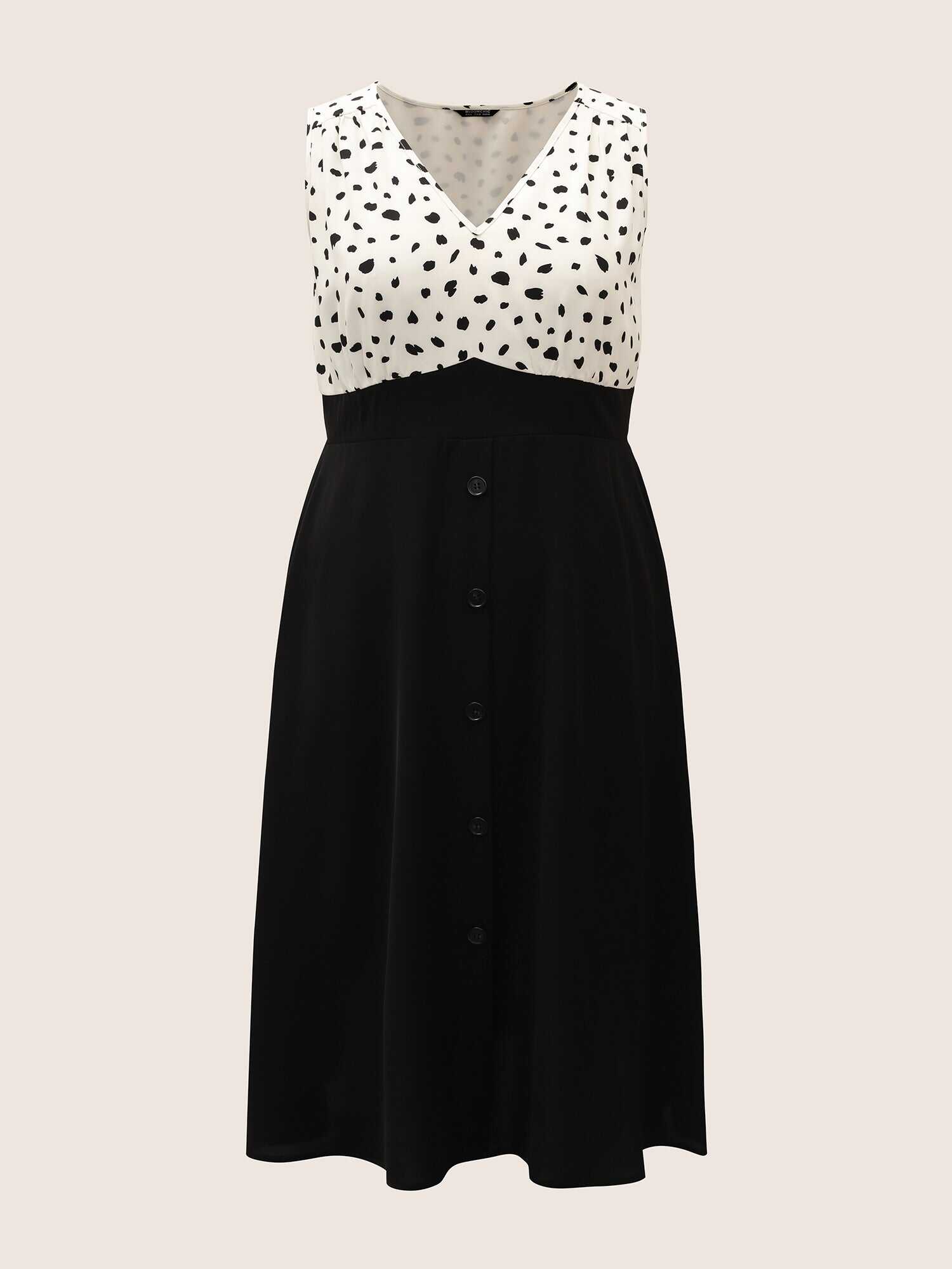 Leopard Print Patchwork Pleated Sleeveless Dress