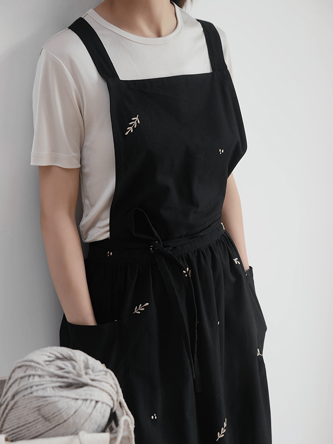 Women's Cotton Leaf Embroidery Apron