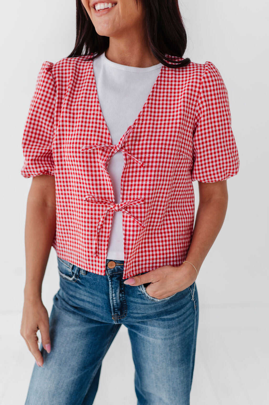Finley Tie Front Top in Red