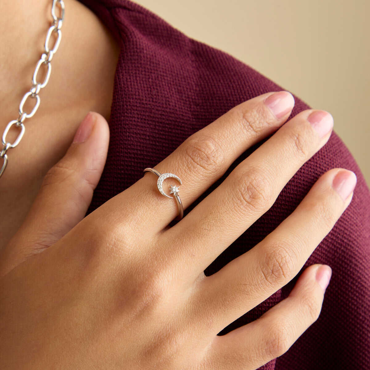 Star & Moon Open Ring in Silver