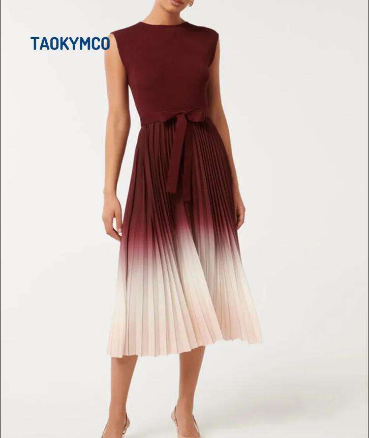Ombre Pleated Midi Dress