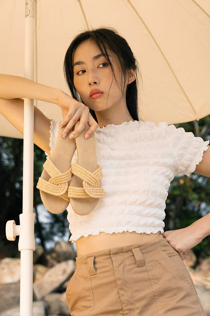 Josette Rattan Interlocking Sliders in Cream
