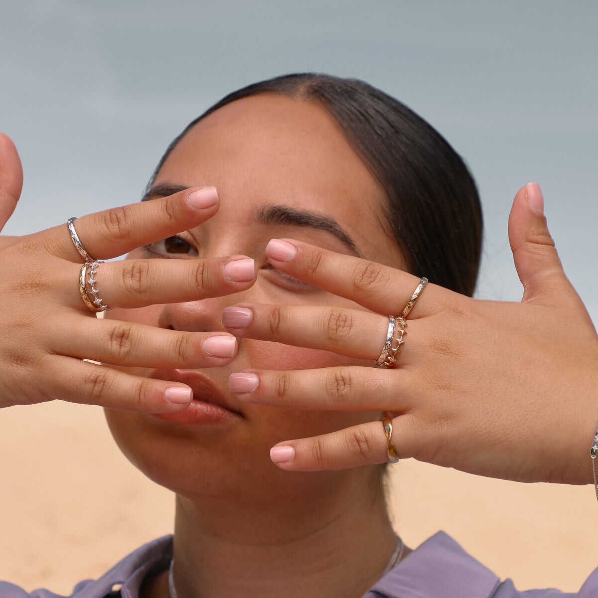 Cosmic Star Band Ring in Silver
